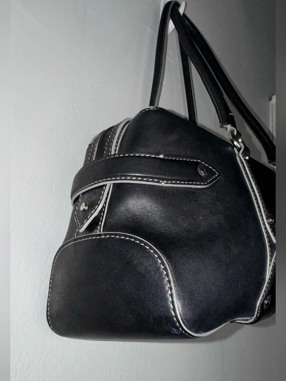 Cole Haan Black Leather Shoulder Bag with Stud Accents
